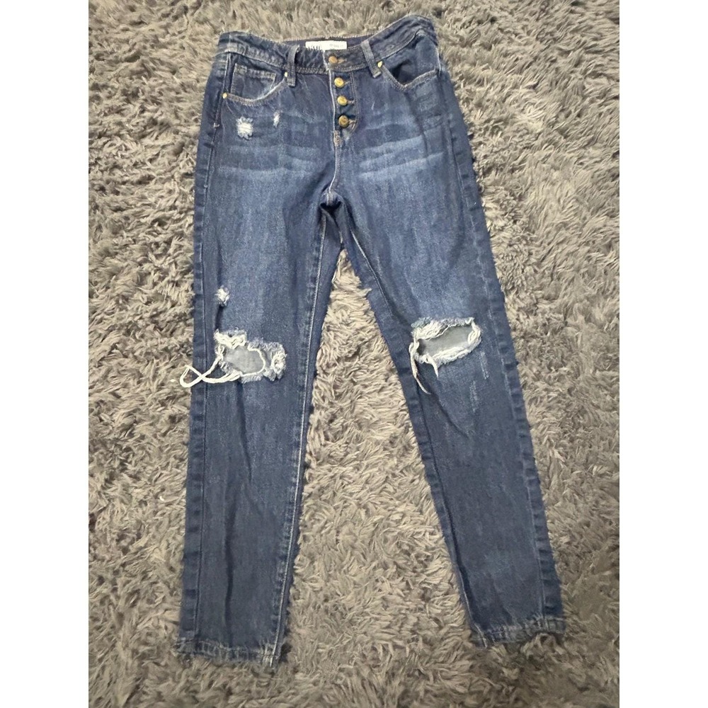 YMI Selena Fit Hybrid Denim Jeans Girls 14 Blue Distressed Heart Button Fly Y2K